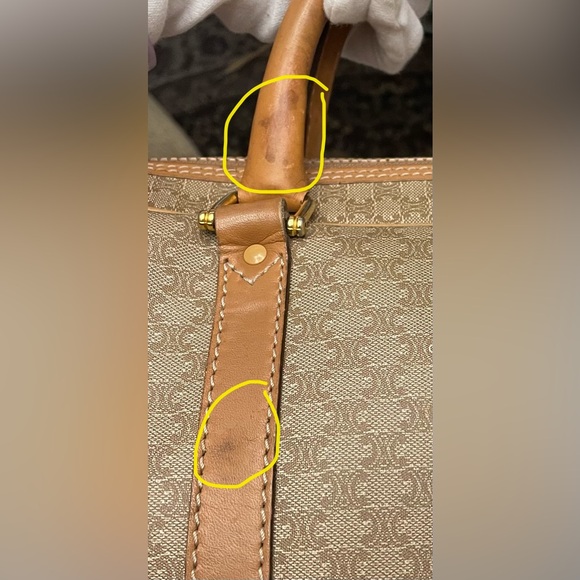 Celine Authentic Vintage Tan and Brown Bag with Leather Handles and Accents - Picture 15 of 16